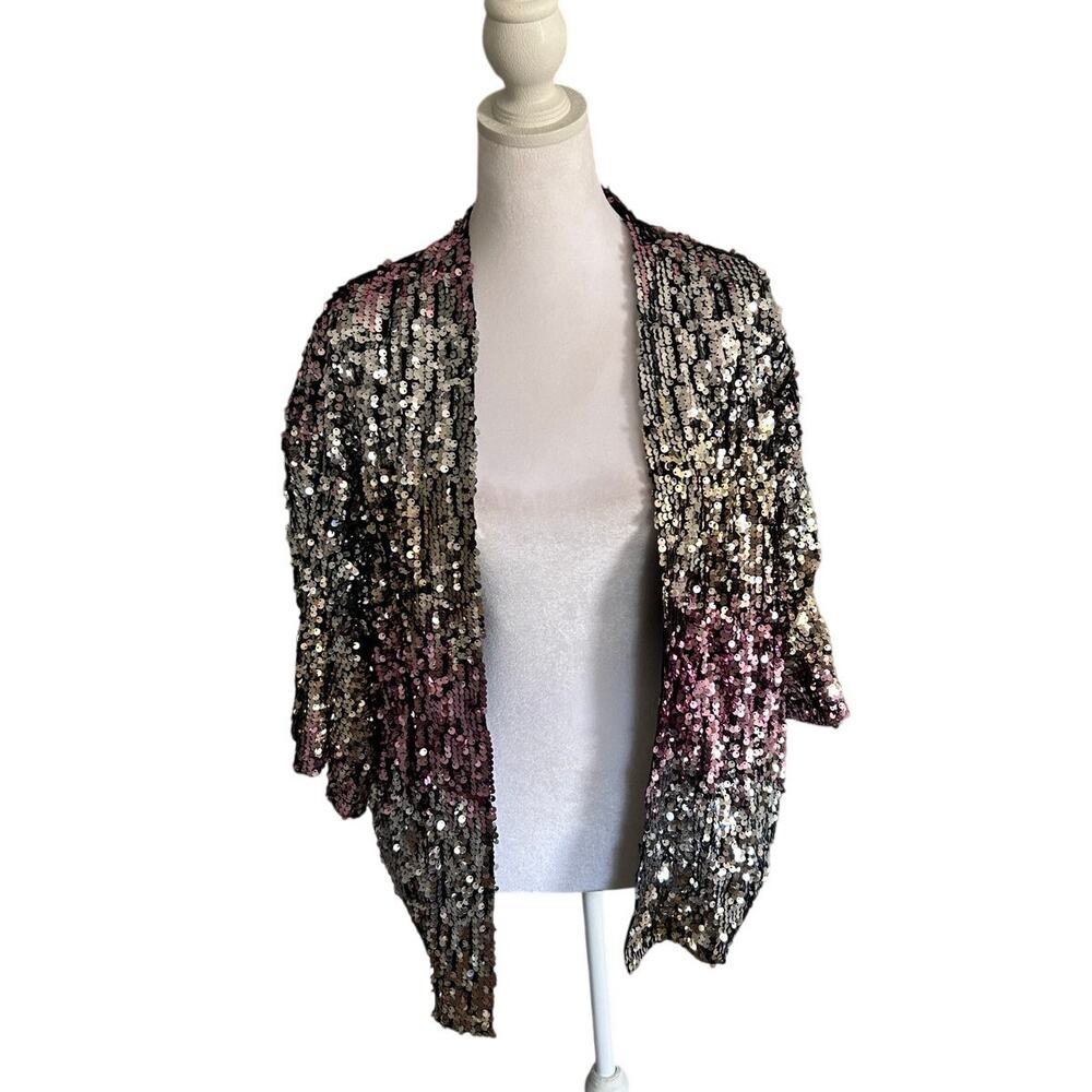 Kate Landry NWT Multicolor Sequin Long Sleeve Blouse Blazer Cardigan Pink OS